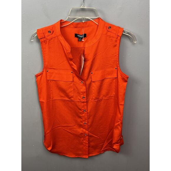 Premise Studio Top Womens XS Orange Button front Lightweight Gold accents NEW - Picture 1 of 9